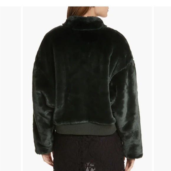 Free people green faux fur fluffy zip jacket emerald mob wife bomber jacket - Picture 5 of 14